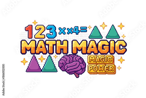 Playful math art with numbers, brain, and colorful geometric shapes