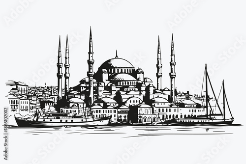 Istanbul city view sketch illustration vector