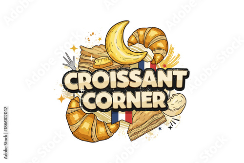 Delicious bakery design featuring croissants and pastries with a french touch