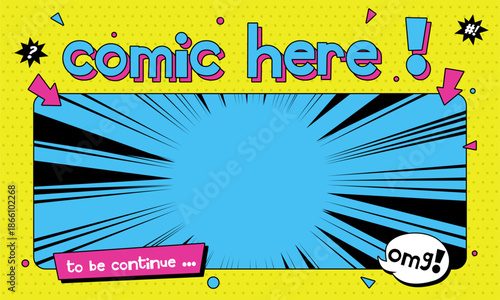 Pop Art comic background template with text comic here
