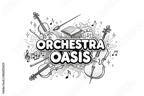 Orchestra oasis: a musical journey in black and white sketch art