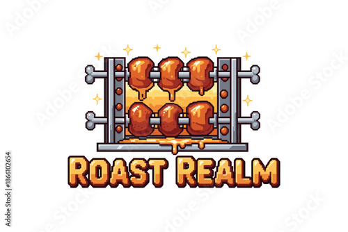 Pixel art rotisserie: juicy chicken cooking with retro charm