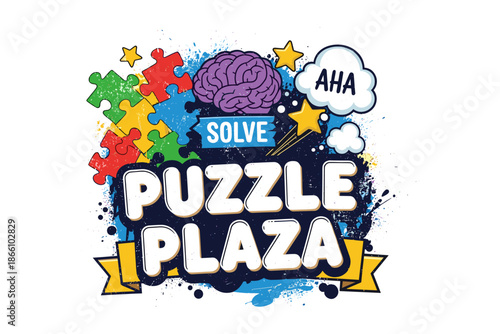 Colorful puzzle brainstorming concept with creative elements and inspiring words