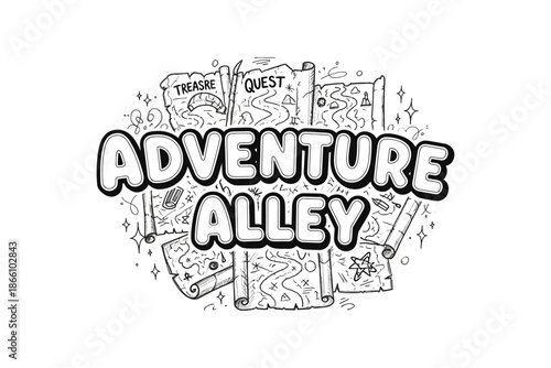 Adventure alley: treasure quest map with bold cartoon elements