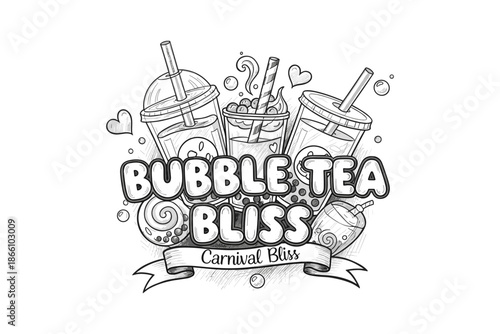 Fun and fizzy bubble tea extravaganza with creative doodle art