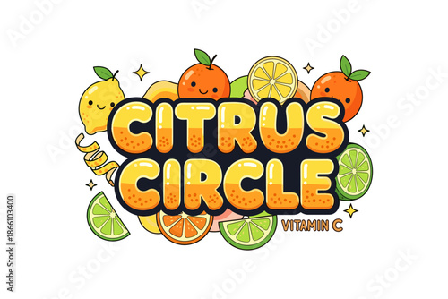 Cute citrus design with smiling fruits and playful typography