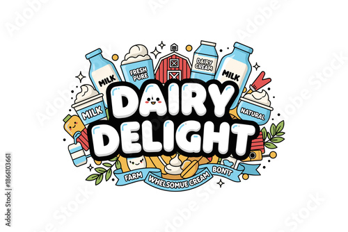Dairy delight banner design with farm fresh milk and cream elements