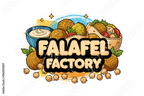 Colorful falafel design with fresh ingredients and spices