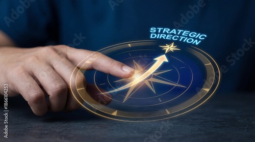 Businessman setting strategic direction with glowing compass