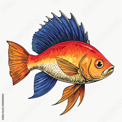 Vibrant Orange Goldfish With Blue Fins Swimming In Clear Water