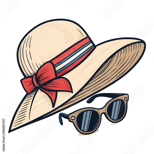 Retro Holiday Sunhat Travel Illustrat