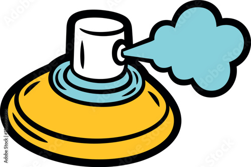 A cartoon illustration of a yellow horn with a white mouthpiece producing a blue sound wave