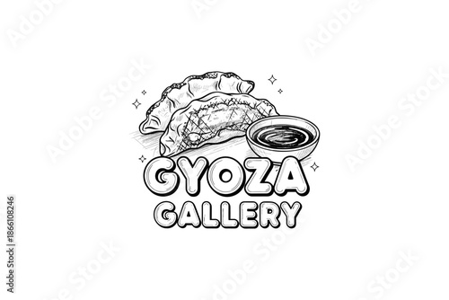 Gyoza with soy sauce sketch art for restaurants and culinary branding
