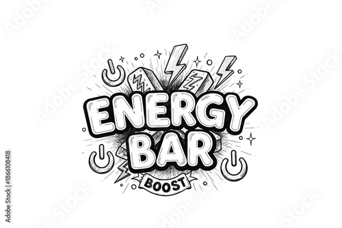 Dynamic energy bar design with bold typography and electric elements