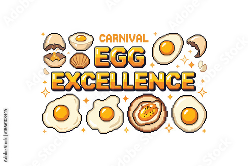 Carnival egg excellence: pixel art celebration of fried eggs and breakfast delights