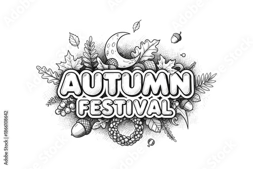 Autumn festival coloring page with nature elements for seasonal celebration