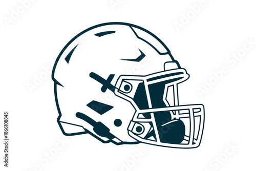 A football helmet with a face guard on a white background