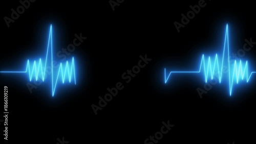 Digital Neon Heart Rate Pulse Line Animation, Glowing Soundwave on Black Background