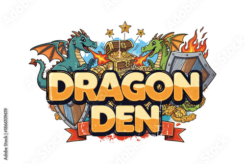 Dragon den treasure hunt with fiery guardians and cavalier shields