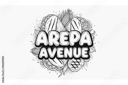 Monochrome arepa design with corn and textured details