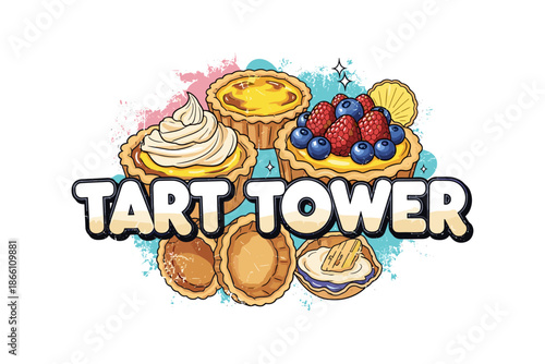 Delicious tart assortment: artistic fruit and cream pastry collection