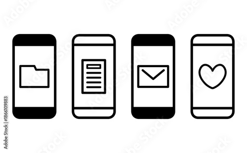 スマートフォンのアプリ画面アイコンセットのイラスト