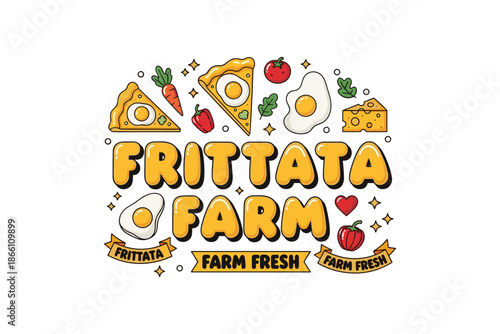 Farm fresh frittata design with eggs, vegetables, and cheese elements