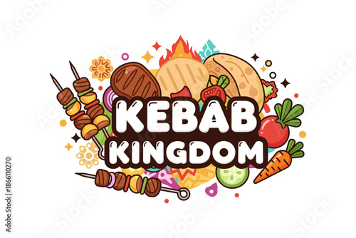 Creative logo design with colorful kebab and bread elements