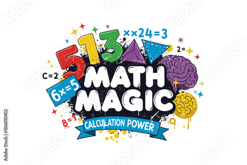 Math magic concept with colorful numbers and educational elements