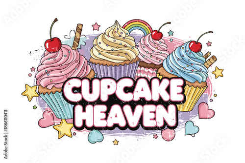 Colorful cupcake delight with cherries and whipped topping