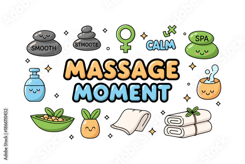 Cute spa moment with massage icons and relaxing elements