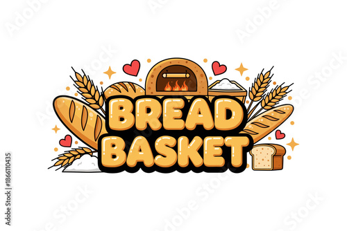 Rustic bakery logo design with bread and oven elements