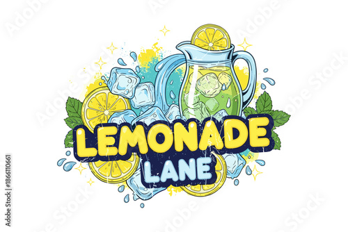 Refreshing lemonade design with ice and citrus splashes