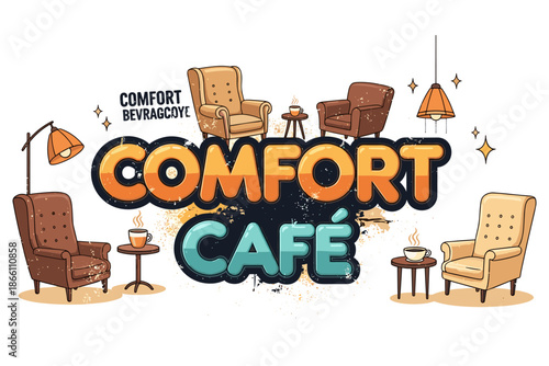 Cozy lounge café ambiance with comfortable armchairs and warm lighting