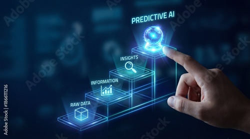 Predictive AI technology with hand interacting digital interface