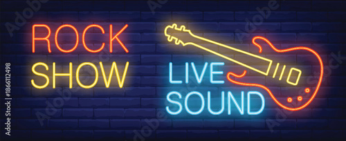 Retro style rock concert neon sign on brick wall vector