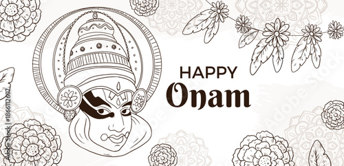 South Indian harvest festival celebration with floral pookalam design vector