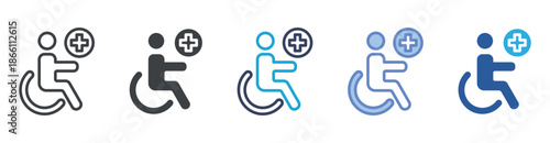 Disability icon set multiple style collection