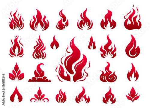 Dynamic red flame collection with blazing fire shapes and glowing heat energy. Perfect for backgrounds, effects, posters, motion graphics, and powerful visual designs.