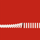 Resilient Business Woman Stopping Falling Dominoes Under Pressure to Prevent Crisis and Combat Career Discrimination. Minimalist VEctor Concept Illustration
