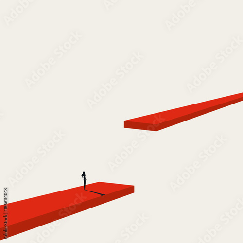 Business Woman Facing a Career Gap Looking for Solution and Progress Toward Next Level Ambition and Promotion Goal. Minimalist Vector Concept Illustration