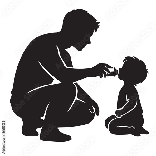 Father giving a drink silhouette ideal for caring family vector artwork.