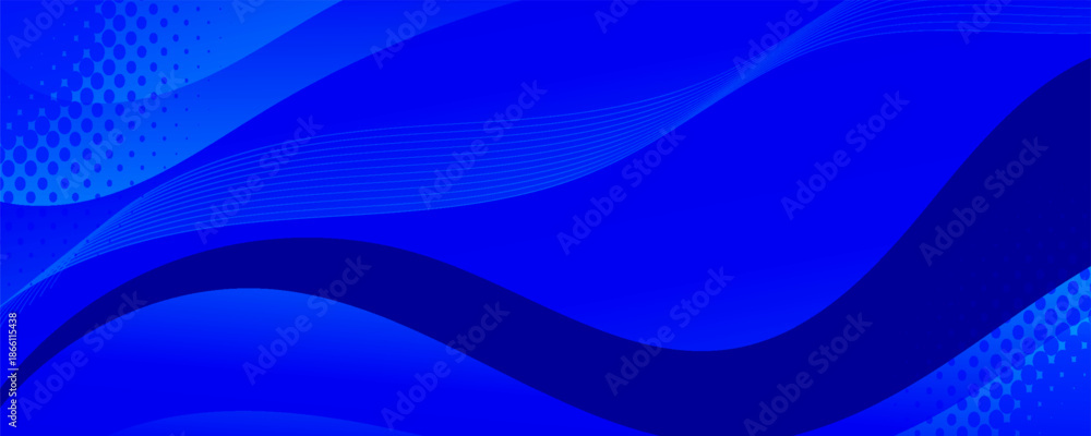 Obraz premium Modern abstract wave background featuring layered flowing shapes in vibrant blue tones with subtle line and halftone dot textures.