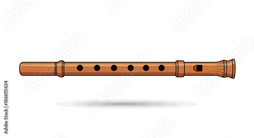 Detailed Illustration of a Wooden Recorder Musical Instrument.