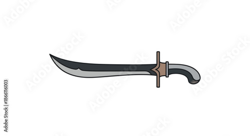 Curved Dagger with Gray Blade and Dark Handle Fantasy Weapon Illustration.