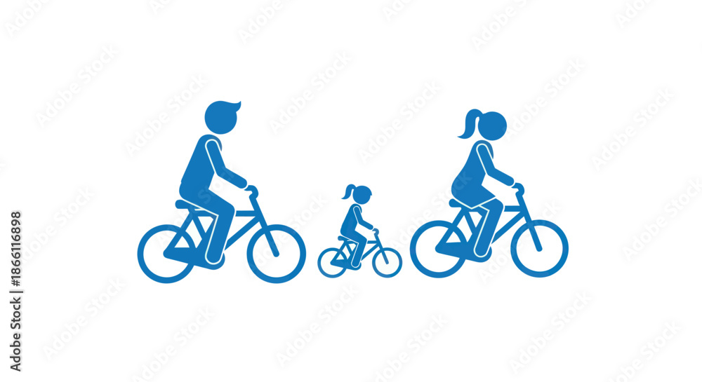 Fototapeta premium Family Cycling Together on Bicycles Depicting Outdoor Activity.