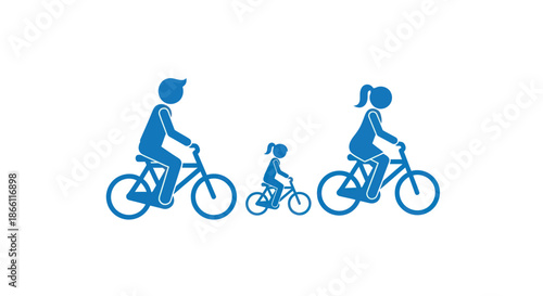 Family Cycling Together on Bicycles Depicting Outdoor Activity.