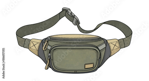 Olive Green Tactical Fanny Pack with Adjustable Strap and Front Pocket.