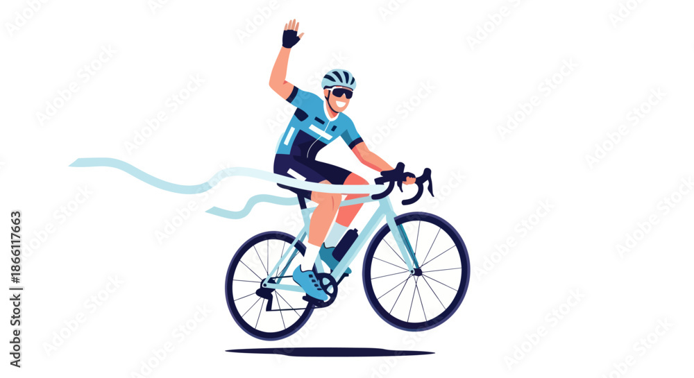 Obraz premium Dynamic Male Cyclist on Road Bike Celebrating Victory Illustration.