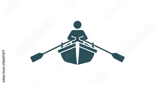 Simple Icon Depicting a Person Rowing a Boat.